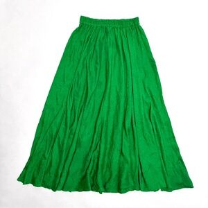 ZARA Airy Full Circle Maxi Skirt Small in Emerald Green Crinkle Elastic Waist